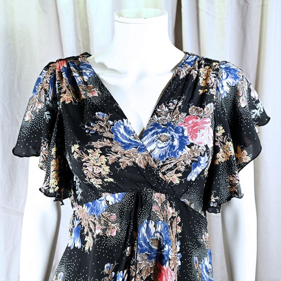 Vintage 70s Flutter Sleeve Floral Dress, 40s Styl… - image 6