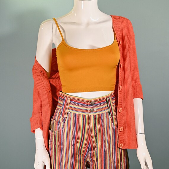 60s Orange V Neck Mod Short Sleeve Top, Marbella … - image 2