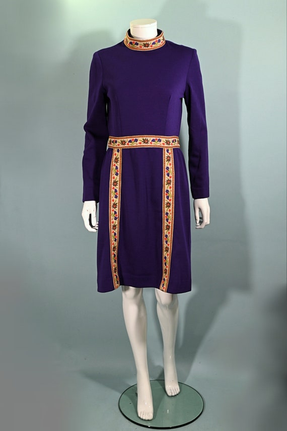 Vintage 60s Deep Purple Hippie Dress, Embroidered… - image 6