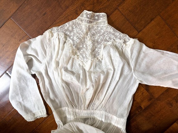 Antique Edwardian Victorian Dress, White Lace Lawn Dress XS
