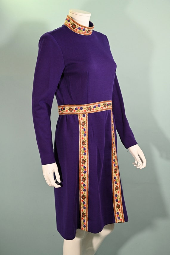 Vintage 60s Deep Purple Hippie Dress, Embroidered… - image 7