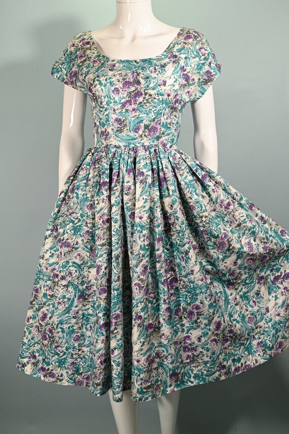 Vintage 50s Abstract Floral Print Dress, Mid Cent… - image 3