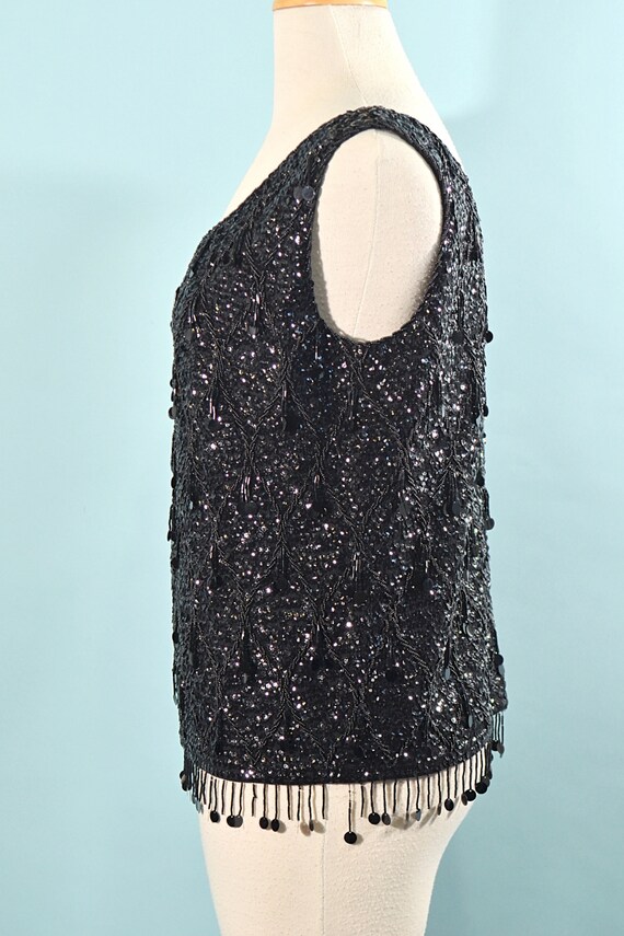 Vintage Black Sequin/Beaded Top, 60s GO GO Sparkl… - image 8
