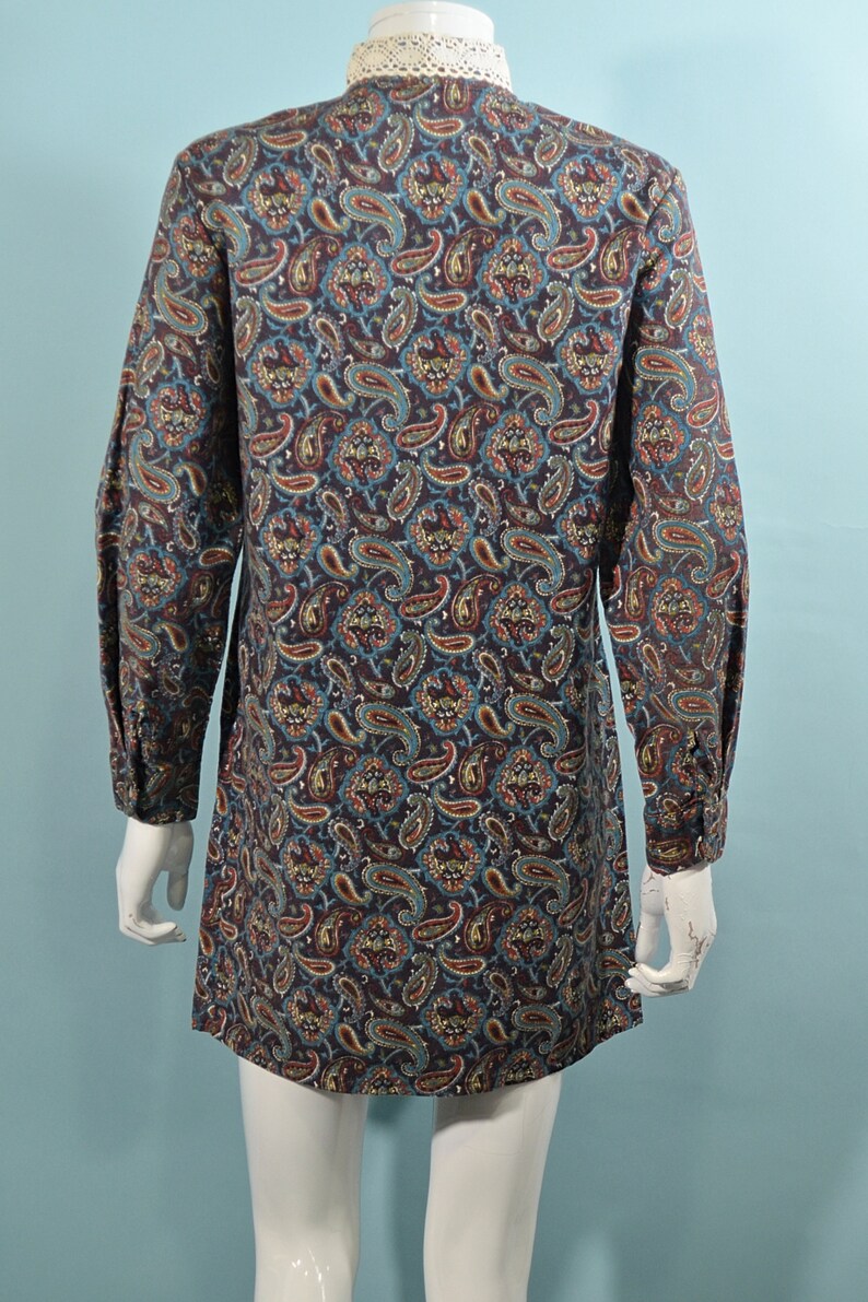 60s Mod Mini Dress, Lace Collar Paisley Print by Carol Brent S image 8