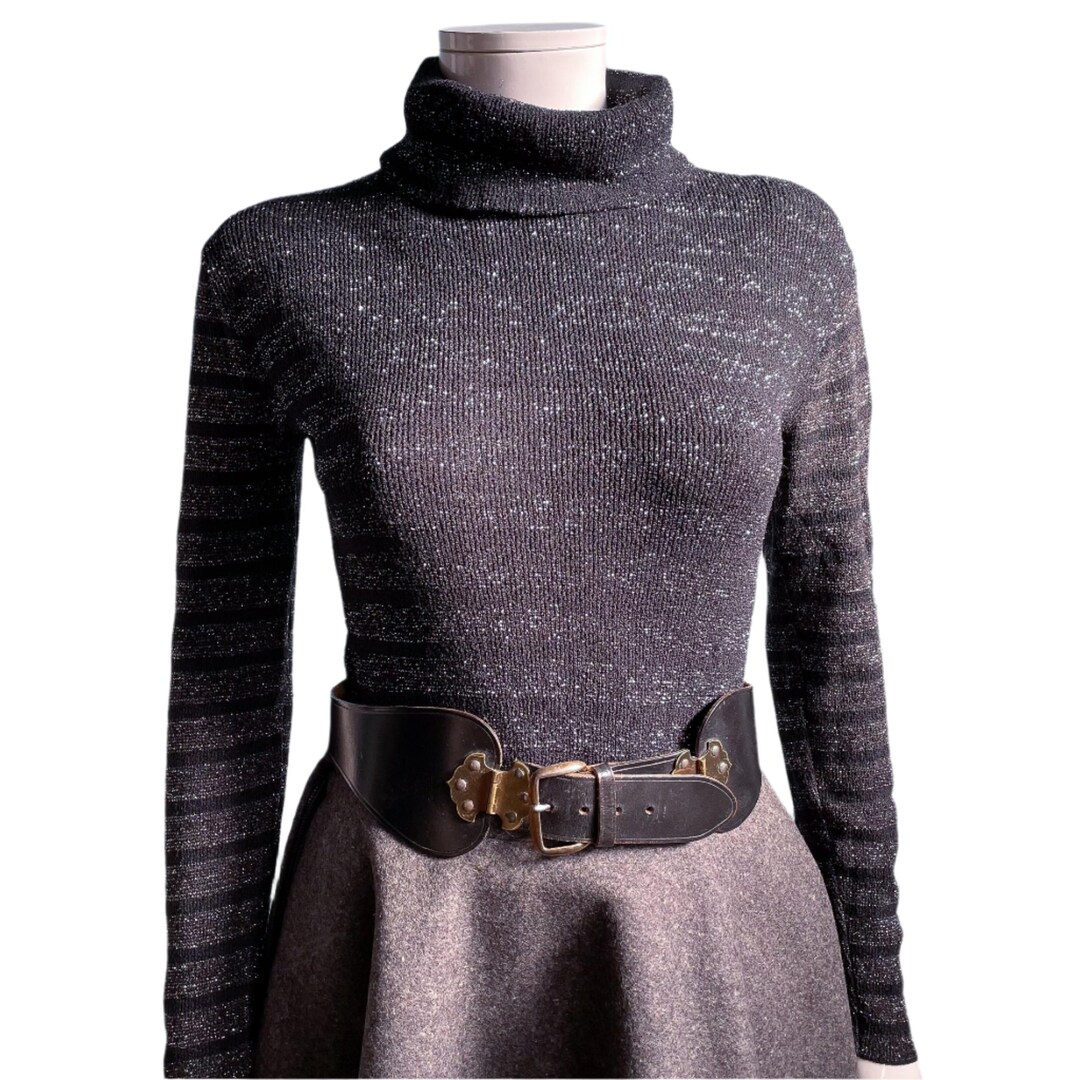 Kenneth Knit Vintage 60s/70s Black/silver Lurex Turtleneck
