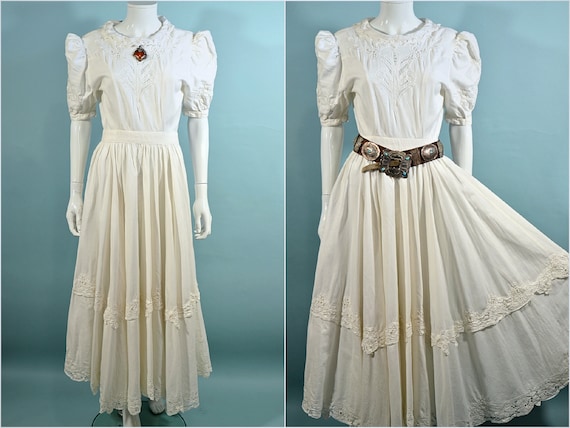 Vintage White Prairie Dress, Victorian Revival Cottag… - Gem