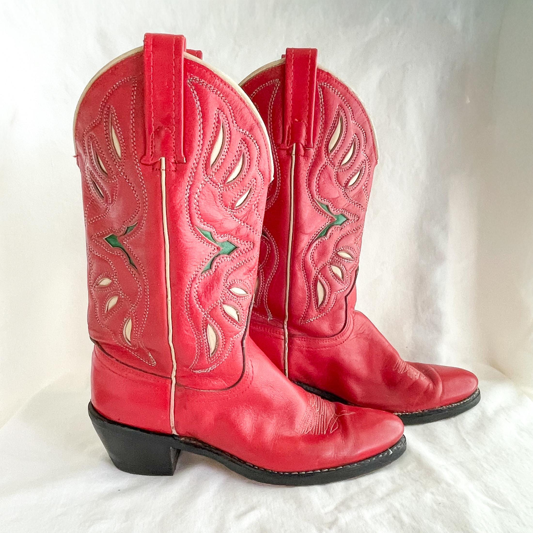 Vintage Acme Womens Western Boots, Red Leather Cowboy Boots 6A