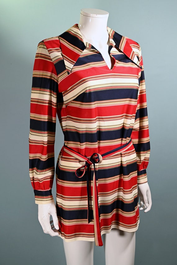 Vintage 60s Micro Mini Shift Dress w/Belt, Stripe… - image 5