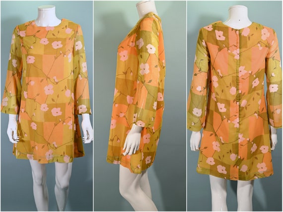 Vintage 60s Mod Mini Dress, Floral Print Mini Shi… - image 4