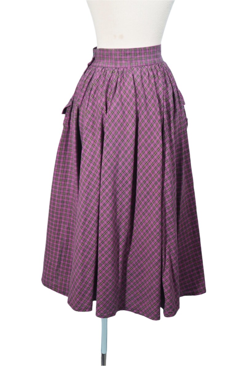 80s Full Skirt with Pockets, Purple Plaid 24" Waist image 5