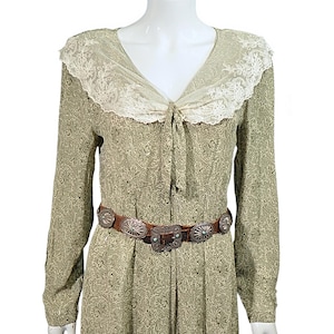 Vintage Grand Millennial Granny Dress, Large Lace Collar, Long Dress SZ 8