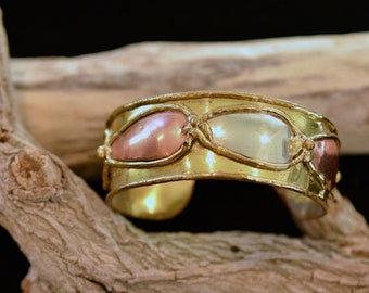 Vintage Brutalist Bracelet Mixed Metal Cuff Bracelet, Modernist Abstract