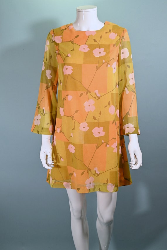 Vintage 60s Mod Mini Dress, Floral Print Mini Shi… - image 9