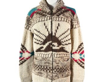 Faherty Southwestern Cowichan Knit Cardigan, Zip Front Sweater S