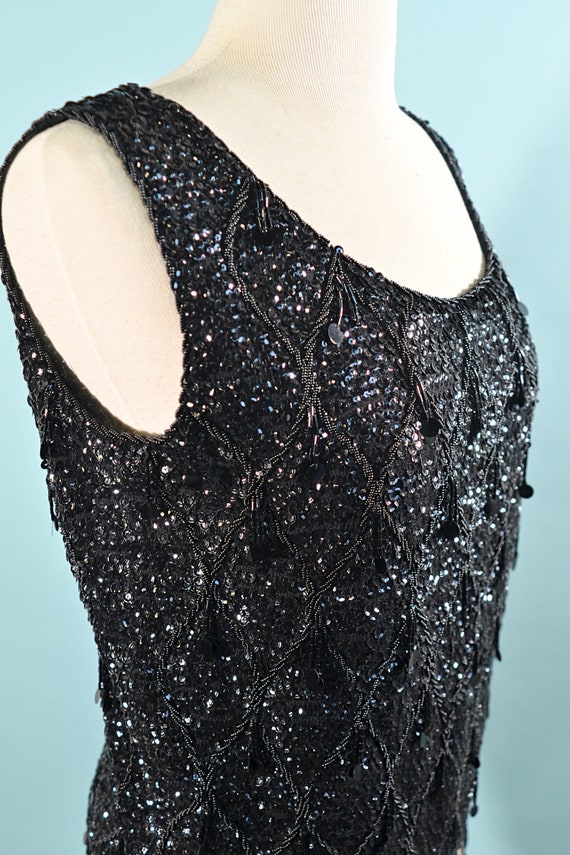 Vintage Black Sequin/Beaded Top, 60s GO GO Sparkl… - image 6