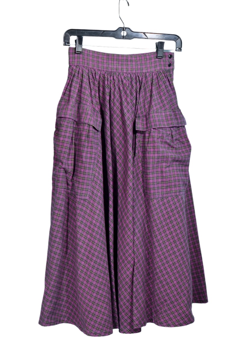 80s Full Skirt with Pockets, Purple Plaid 24" Waist image 2