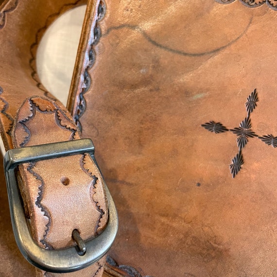 Vintage Tooled Leather Southwestern Shoulder Bag … - image 9