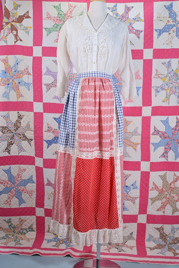 SALE Vintage 60s Patchwork Gingham & Lace Skirt, … - image 3