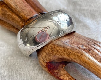 Vintage Native American Etched Sterling Cuff Bracelet, Signed JR, Fits Small Wrist