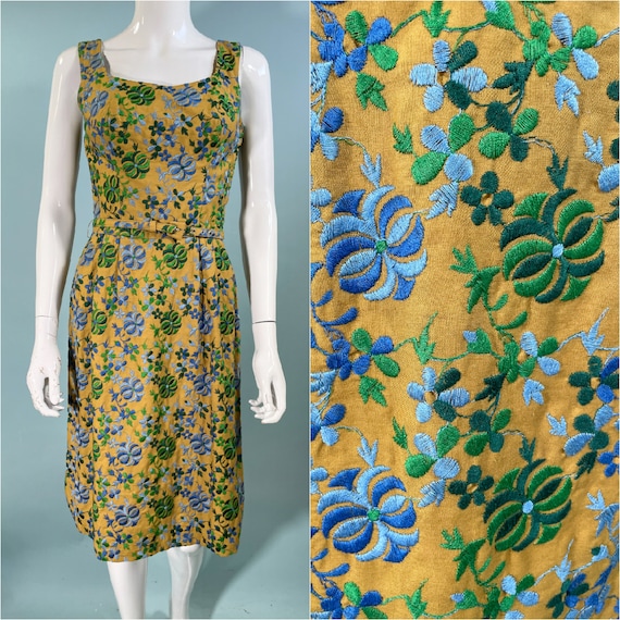 Carolyn Schnurer Vintage 60s Embroidered Fitted Dress S View 2