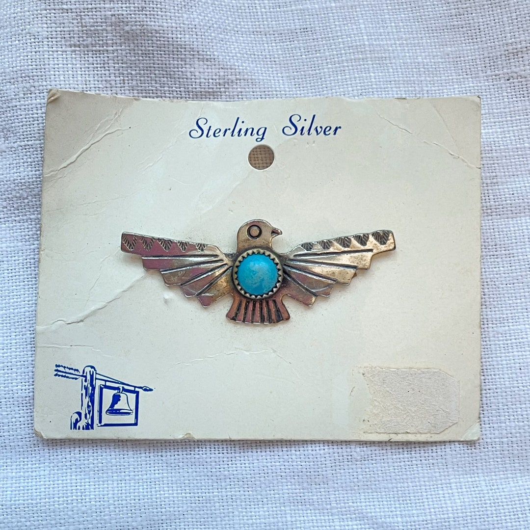 Bell Trading Vintage Sterling Silver Turquoise Thunderbird Brooch, Fred