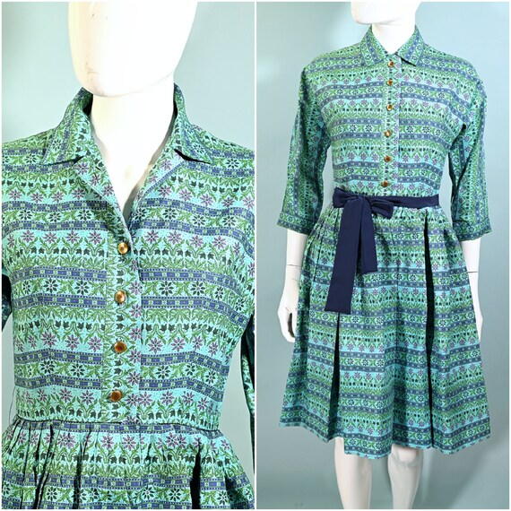 Factor of Boston, Vintage 50s/60s Turquoise Shirt… - image 1