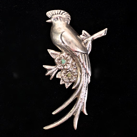 Vintage 40s Silver Large Quetzal Bird Brooch Mexican Silver Pin Green Stones 27.7 Grams Etsy