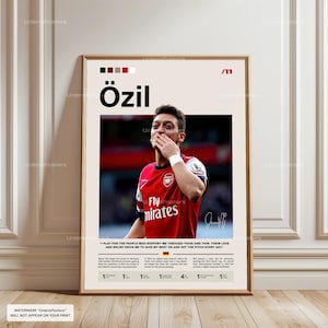 Póster de Mesut Özil, Özil Arsenal, Lámina de fútbol enmarcada, Decoración de fútbol de creador de juego, Obra de arte de fútbol, Arte de pared de Özil, Lámina de leyenda del Arsenal, Lámina