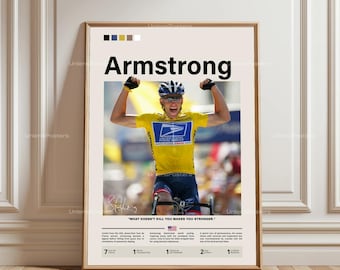 Poster di Lance Armstrong, stampa del ciclista Armstrong, arte incorniciata di Armstrong, decorazioni ciclistiche, poster del Tour de France, poster del ciclismo, stampa di Armstrong
