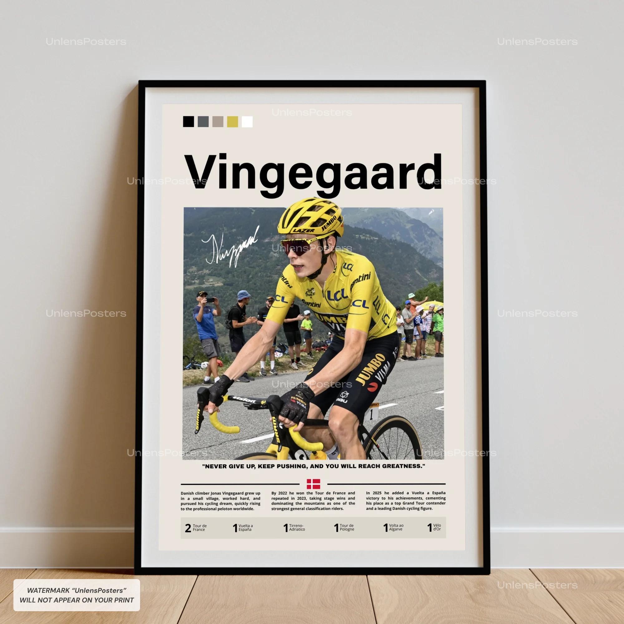 Affiche Jonas Vingegaard, art mural cyclisme, impression UCI encadrée
