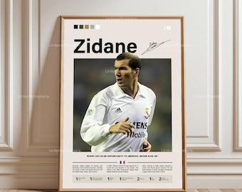 Zidane Poster, Zidane Real Madrid, Real Madrid Druck, Fußballlegende, Fußball Kunstwerk, Zidane Wandkunst, Frankreich Fußball, Poster