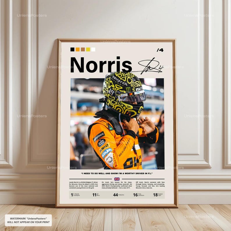 Norris 22 Racing Letters Lando Norris Poster, Mclaren F1 Star, British Racing Print, Motorsport ...