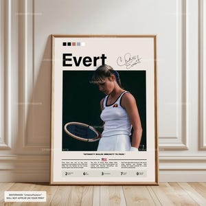 Póster de Chris Evert, Evert Tenis, Lámina enmarcada de Grand Slam, Decoración de campeón de tenis, Obras de arte deportivas, Arte de pared de Chris Evert, Lámina de tenis, Láminas