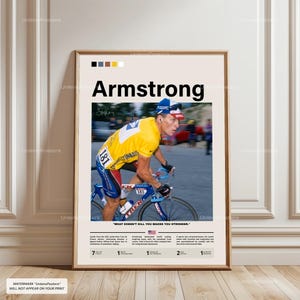 Póster de Lance Armstrong, Lámina ciclista de Armstrong, Arte de Armstrong enmarcado, Lámina de Armstrong, Póster del Tour de Francia, Póster de ciclismo, Decoración ciclista