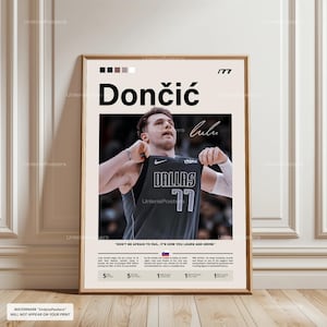 Luka Dončić Poster, Doncic Mavericks Print, Framed Doncic Dallas Art, Dallas Mavericks Fan Gift Idea, Doncic Dallas Wall Art, NBA Decor, Png