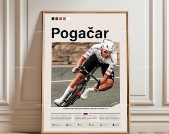 Poster di Tadej Pogačar, Poster ciclistici di Pogačar, Arte Pogačar incorniciata, Decorazione ciclistica, Poster del Tour De France, Poster del Giro D'Italia, Stampa del ciclista