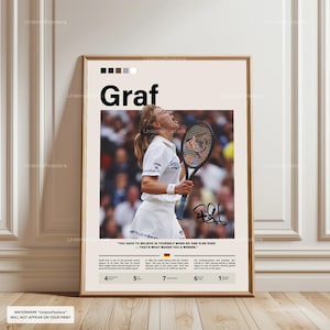 Póster de Steffi Graf, leyenda del tenis Graf, lámina de tenis enmarcada, decoración de campeona de Grand Slam, obra de arte deportiva vintage, arte de pared de Steffi Graf, lámina