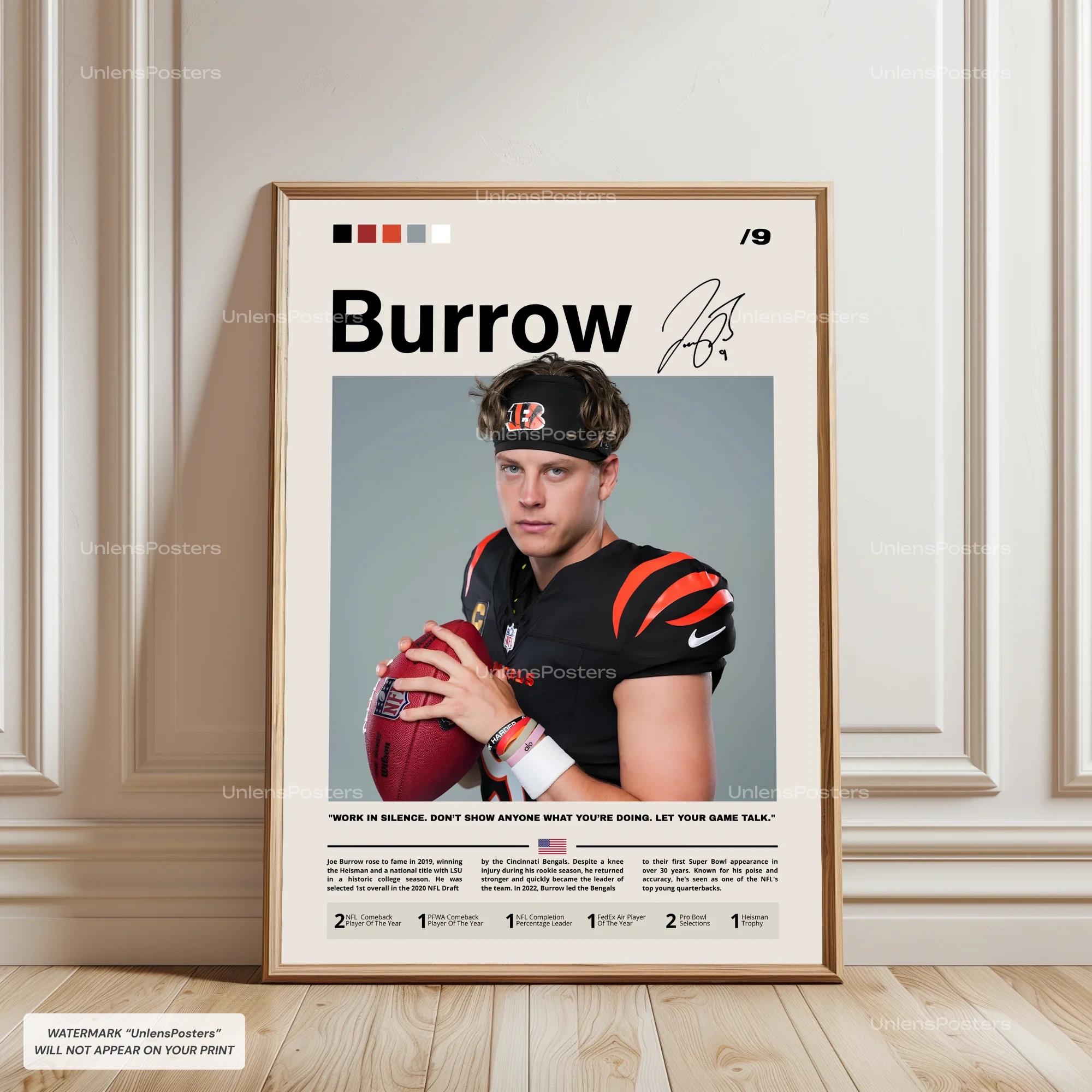 Joe Burrow Poster, Burrow Bengals, Framed NFL Football Print, Gridiron ...