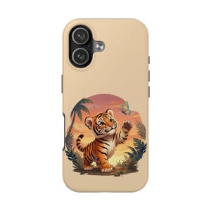 Playful Tiger Cub Phone Case | Cute Tiger, Sunset Jungle Scene