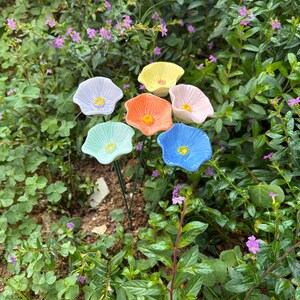 Ceramic Flower Garden Stakes Set of 6, Bee Waterer Cups for Garden, Flower Pot Decor, Garden Art Gift for Mom