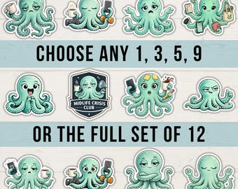 Paquete de pegatinas de vinilo con diseño de pulpo para apoyo emocional, regalo para portátil o botella de agua.