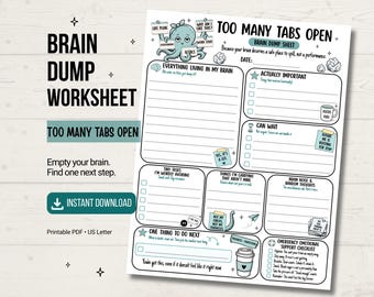 ADHD Brain Dump Werkblad Printbaar Te Veel Tabs Open Gedachten Organizer voor Overweldigde Volwassenen Neurodivergente Planner Pagina Direct Downloaden