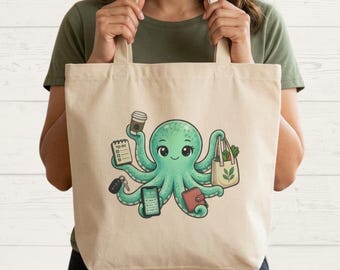 Bolso tote con forma de pulpo multiusos, regalo para personas neurodivergentes, coordinadoras del caos funcional, bolso de lona para mamás con TDAH.