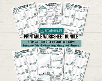 ADHD Worksheets for Adults Printable Bundle Brain Dump Task Prioritization Weekly Reset Burnout Check In Neurodivergent Planner Pages Set