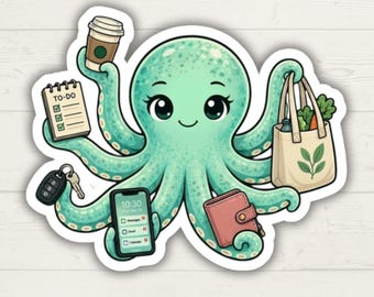Pegatina de pulpo multitarea Regalo Mamá Recados Neurodivergente TDAH Vinilo Calcomanía Portátil Botella de Agua Caos Funcional