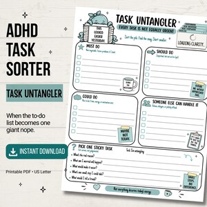 ADHD Task Prioritization Worksheet Printable Task Untangler To Do List for Executive Dysfunction & Task Paralysis PDF Download