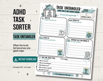Werkblad voor taakprioritisering bij ADHD - Afdrukbare takenlijst - To-dolijst voor volwassenen met executieve disfunctie - Pagina over neurodivergente productiviteit