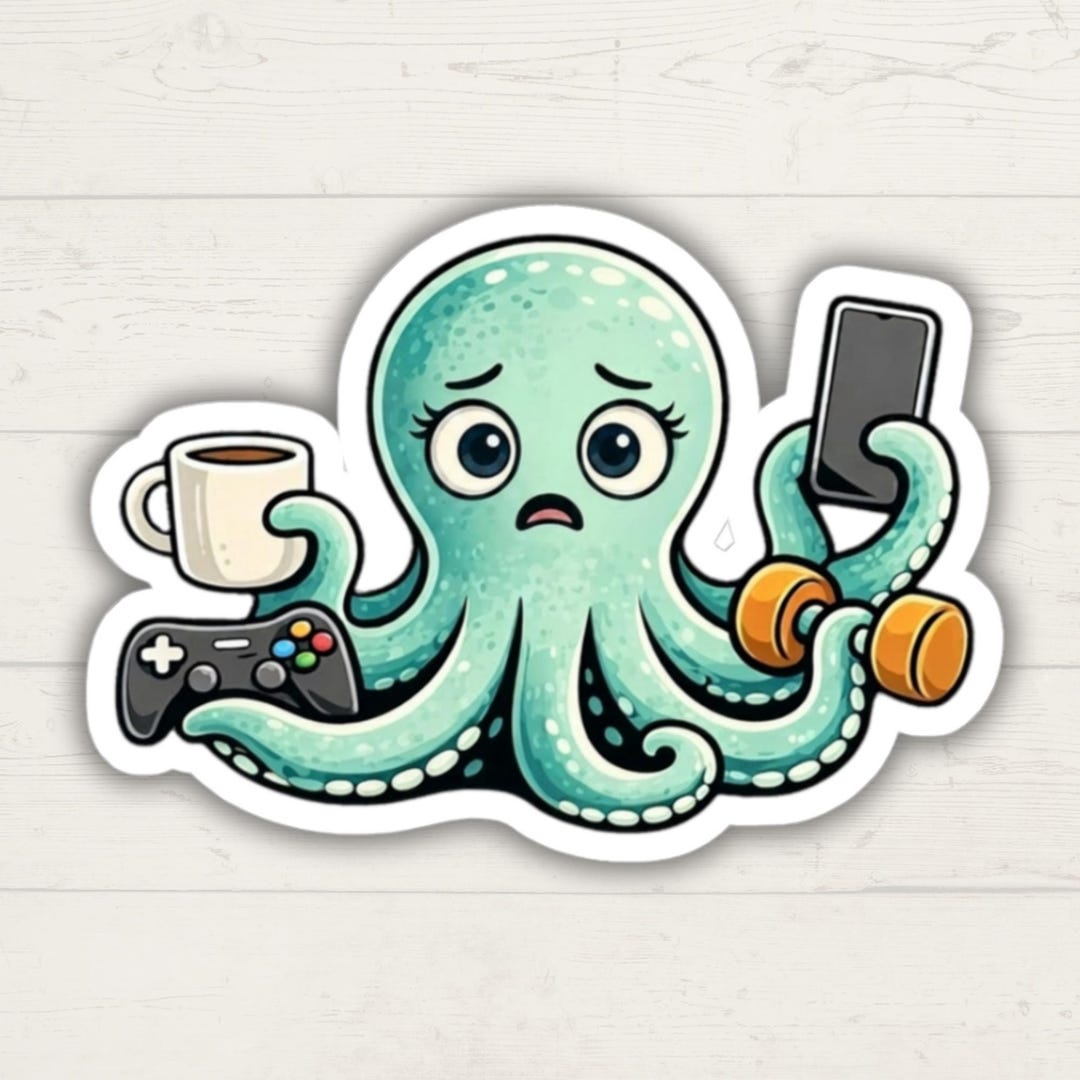 Stressed Overwhelmed Octopus Sticker Mental Health Humor Vinyl Decal ...