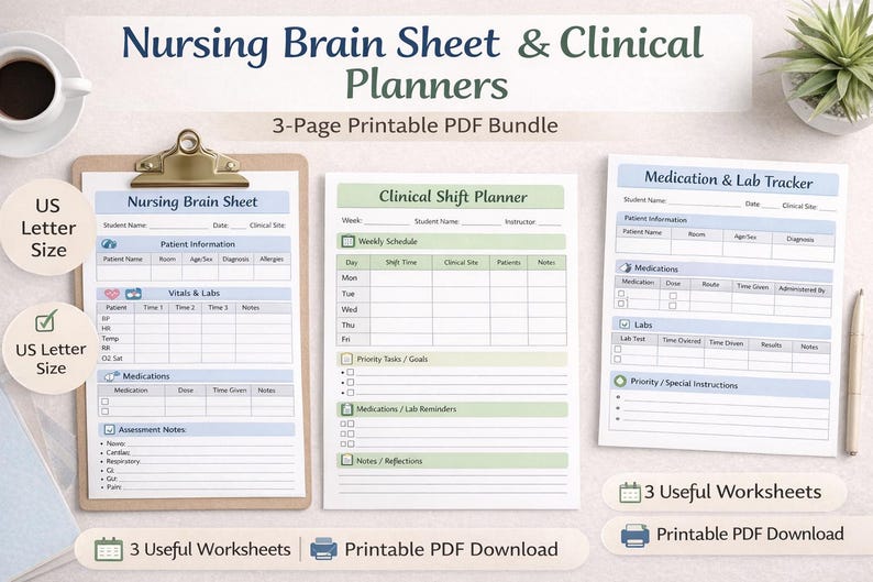 Brain Sheet Lab Nursing Brain Sheet Bundle | Clinical Planner Printable (PDF Download ...