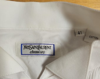 Vintage Yves Saint Laurent Tuxedo Shirt, Pintuck Bib Front, Size 41 Cotton